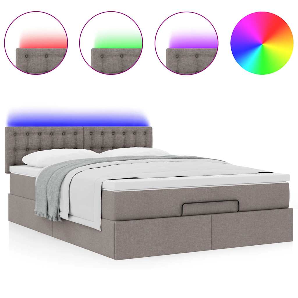 Pouf Letto con Materasso e LED Tortora 140x190 cm in Tessuto | homemem39