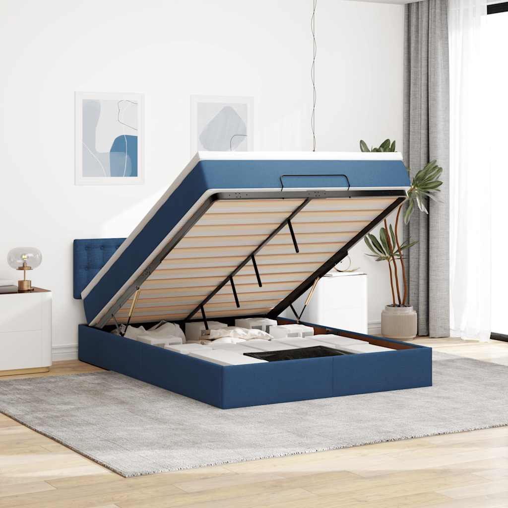 Pouf Letto con Materasso e LED Blu 140x190 cm
