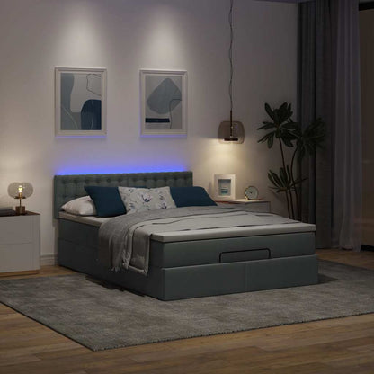 Pouf Letto con Materasso e LED Grigio Scuro 140x200 cm