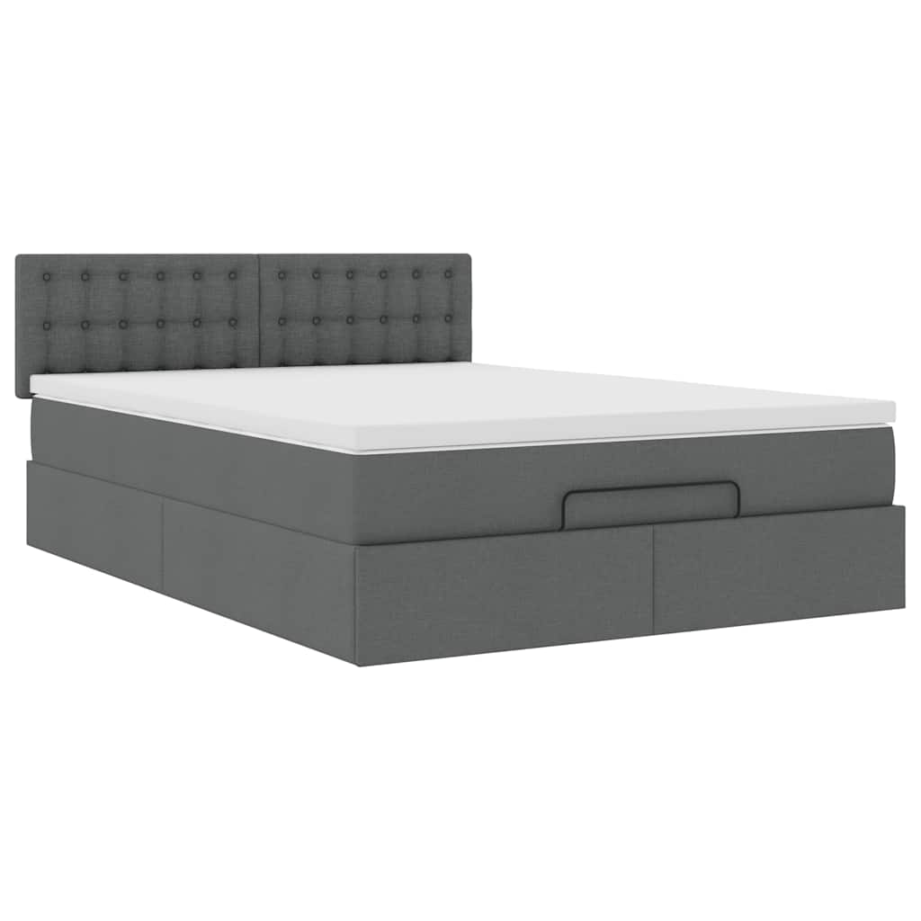 Pouf Letto con Materasso e LED Grigio Scuro 140x200 cm