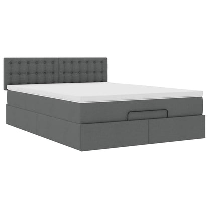 Pouf Letto con Materasso e LED Grigio Scuro 140x200 cm