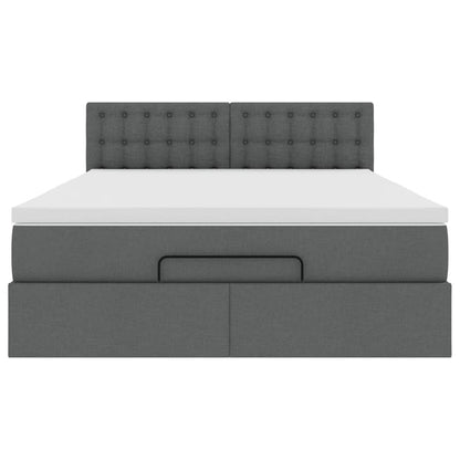 Pouf Letto con Materasso e LED Grigio Scuro 140x200 cm