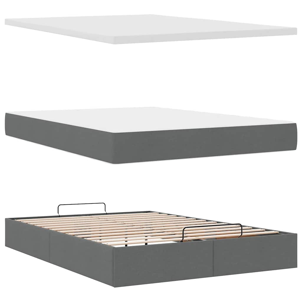 Pouf Letto con Materasso e LED Grigio Scuro 140x200 cm