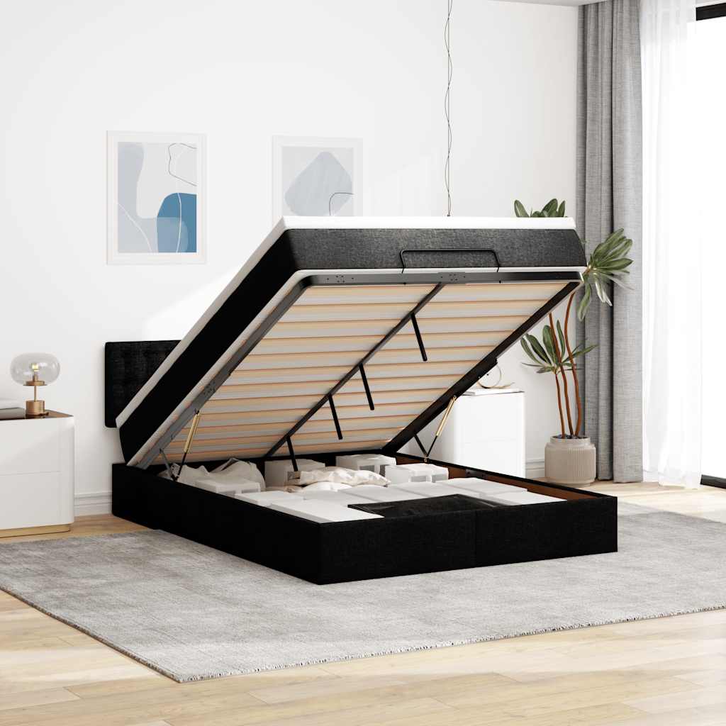 Pouf Letto con Materasso e LED Nero 140x200 cm in Tessuto | homemem39