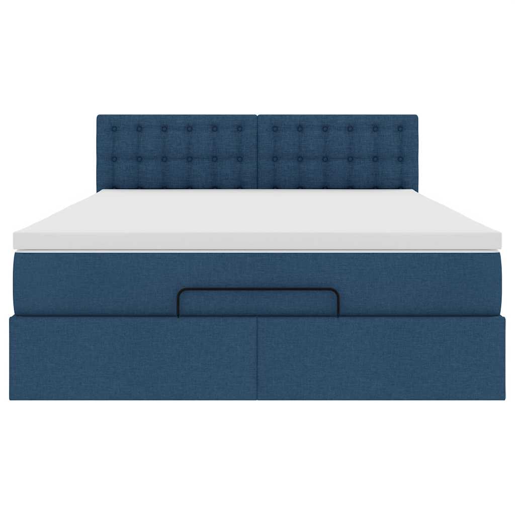 Struttura Letto Pouf con Materasso Blu 140x200cm in Tessuto