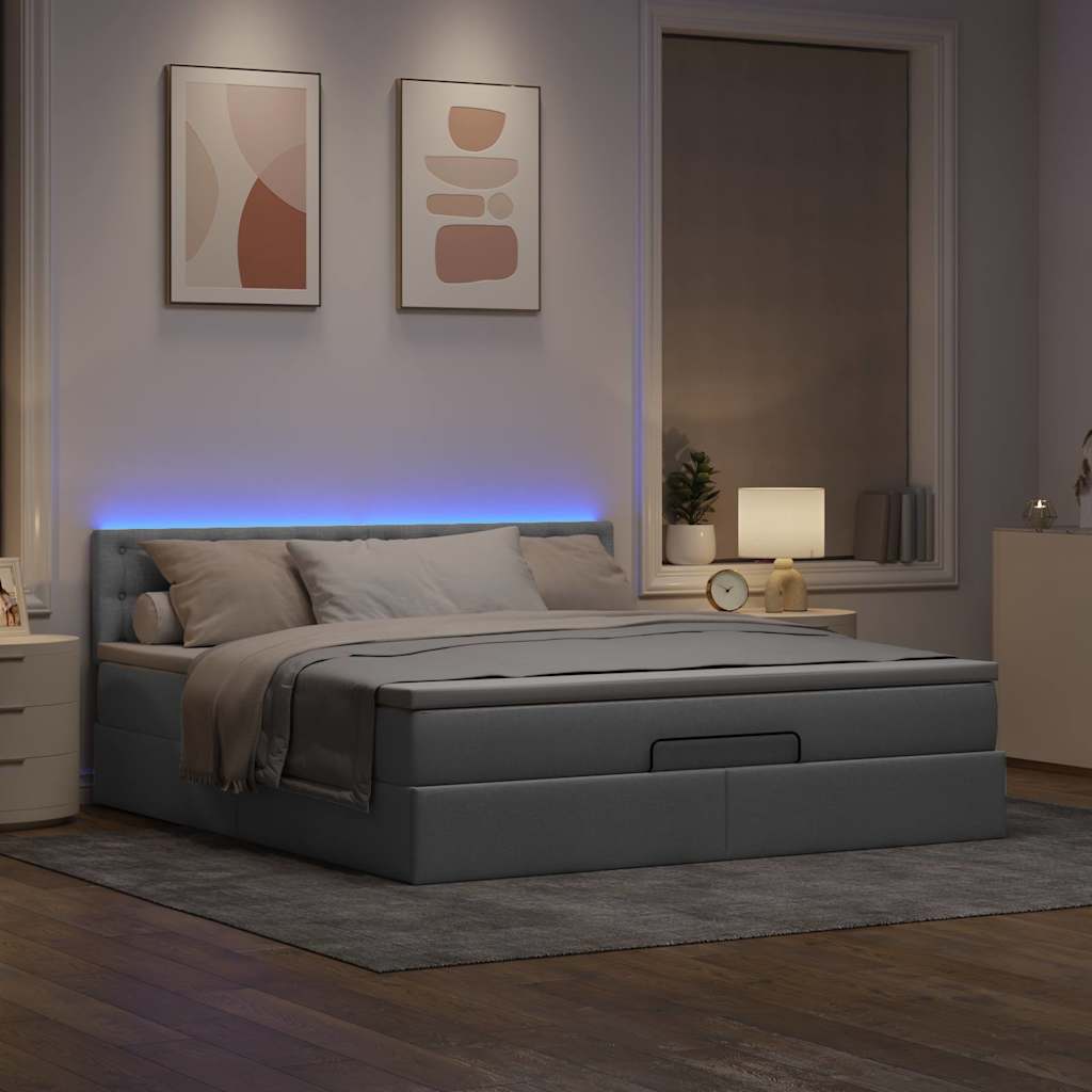 Pouf Letto con Materasso Grigio Chiaro 160x200 cm in Tessuto | homemem39