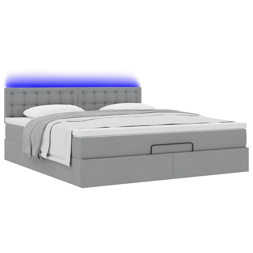 Pouf Letto con Materasso Grigio Chiaro 160x200 cm in Tessuto | homemem39