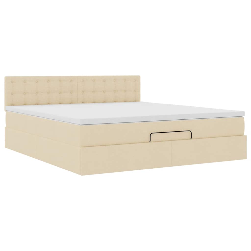 Struttura Letto Pouf con Materasso Crema 160x200 cm in Tessuto | homemem39