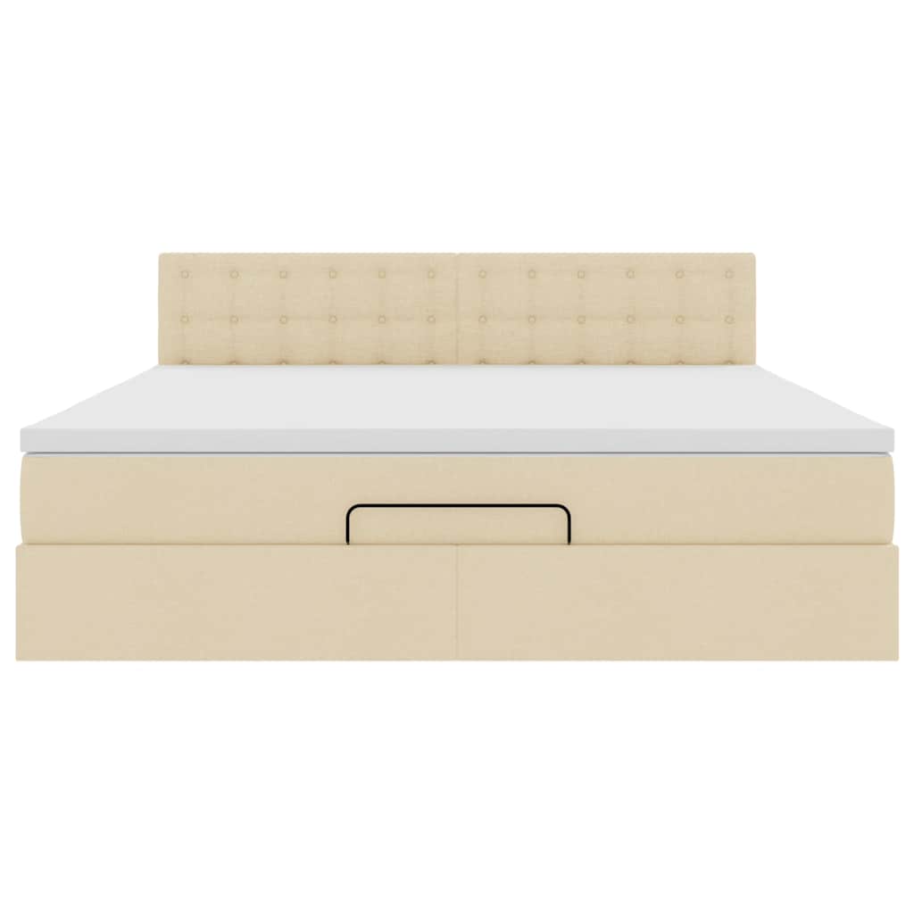 Struttura Letto Pouf con Materasso Crema 160x200 cm in Tessuto