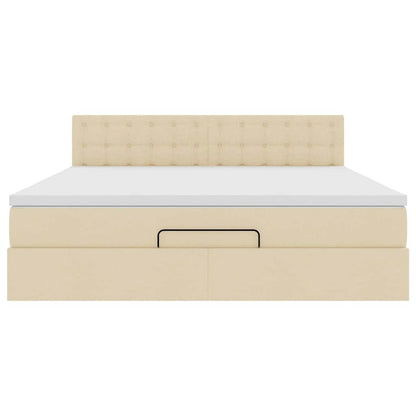 Struttura Letto Pouf con Materasso Crema 160x200 cm in Tessuto