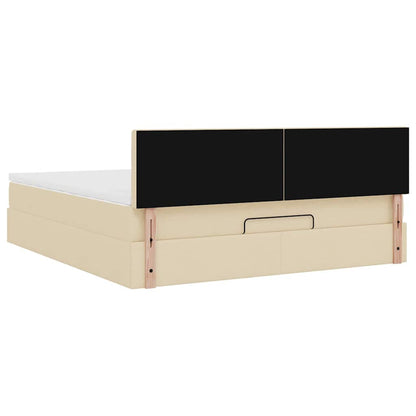 Struttura Letto Pouf con Materasso Crema 160x200 cm in Tessuto | homemem39