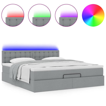 Pouf Letto con Materasso e LED Grigio Chiaro 180x200cm Tessuto