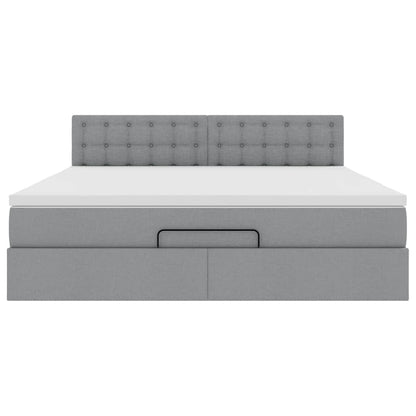 Pouf Letto con Materasso e LED Grigio Chiaro 180x200cm Tessuto