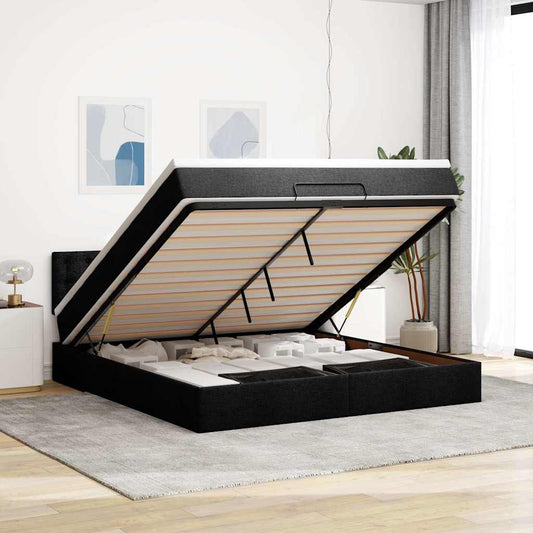 Pouf Letto con Materasso e LED Nero 180x200cm Tessuto