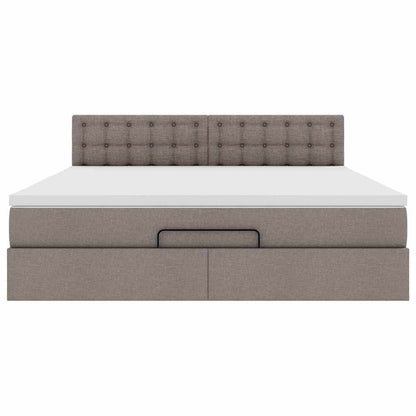 Pouf Letto con Materasso e LED Tortora 180x200cm in Tessuto