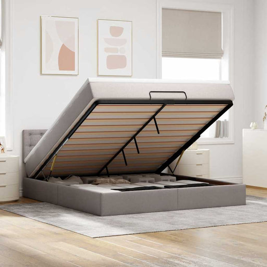 Pouf Letto con Materasso e LED Tortora 180x200cm in Tessuto