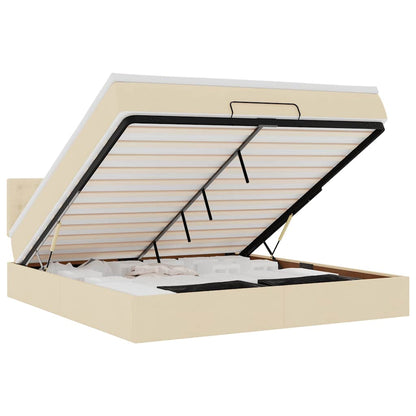 Pouf Letto con Materasso e LED Crema 180x200cm in Tessuto