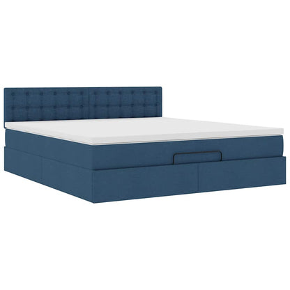 Pouf Letto con Materasso e LED Blu 180x200cm in Tessuto