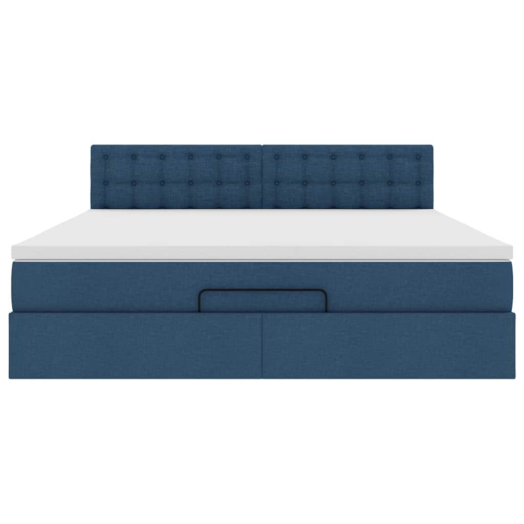 Pouf Letto con Materasso e LED Blu 180x200cm in Tessuto