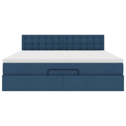 Pouf Letto con Materasso e LED Blu 180x200cm in Tessuto