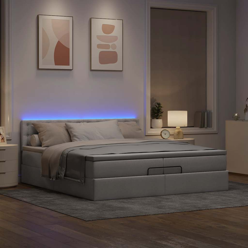 Struttura Letto Pouf con Materassi Tortora 200x200 cm Tessuto | homemem39