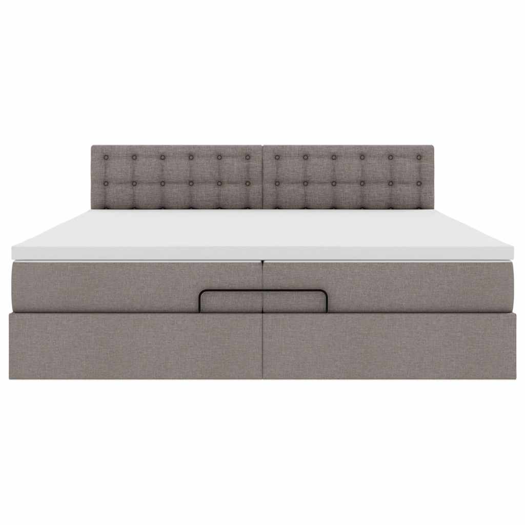 Struttura Letto Pouf con Materassi Tortora 200x200 cm Tessuto