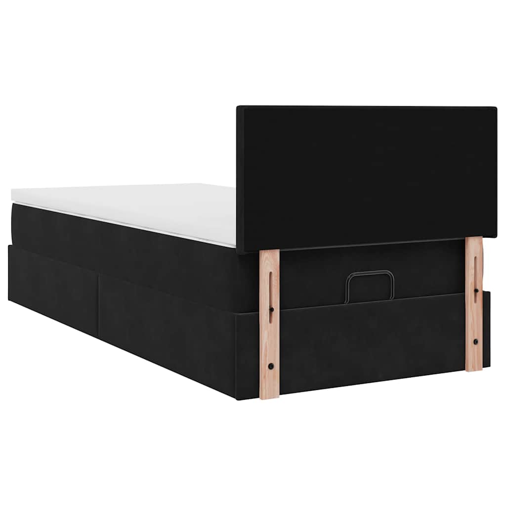 Pouf Letto con Materasso e LED Nero 80x200cm in Velluto