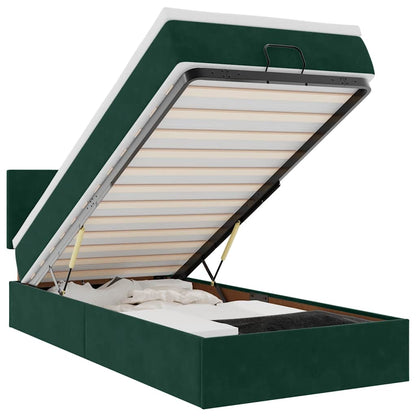 Pouf Letto con Materasso e LED Verde Scuro 80x200cm in Velluto