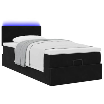 Struttura Letto Pouf con Materasso Nero 90x190 cm in Velluto | homemem39