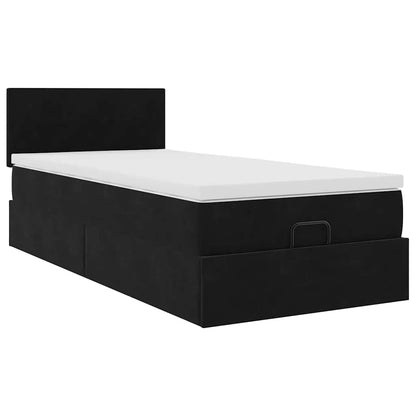 Struttura Letto Pouf con Materasso Nero 90x200 cm in Velluto