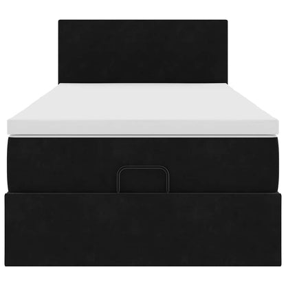 Struttura Letto Pouf con Materasso Nero 90x200 cm in Velluto