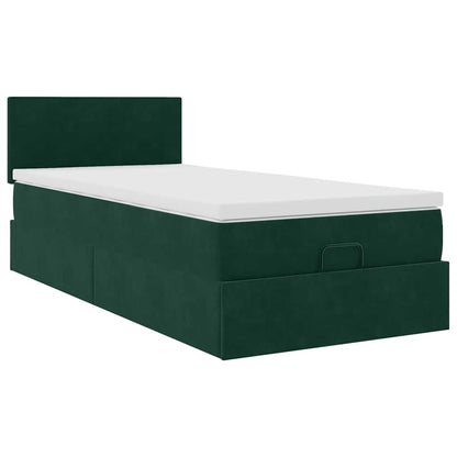 Pouf Letto con Materasso e LED Verde Scuro 90x200cm in Velluto