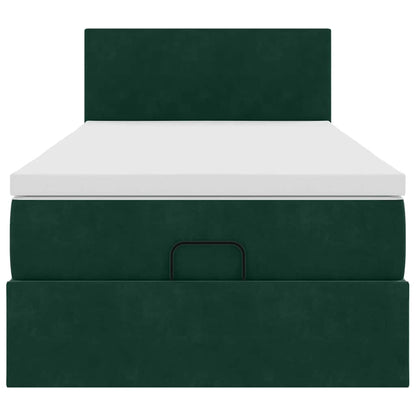 Pouf Letto con Materasso e LED Verde Scuro 90x200cm in Velluto