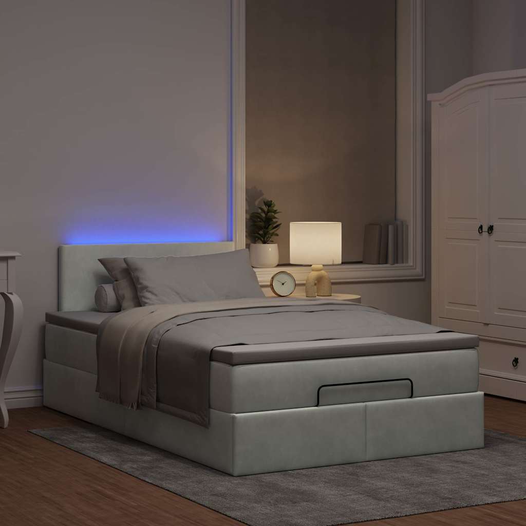 Pouf Letto con Materasso e LED Grigio Chiaro 120x190cm Velluto