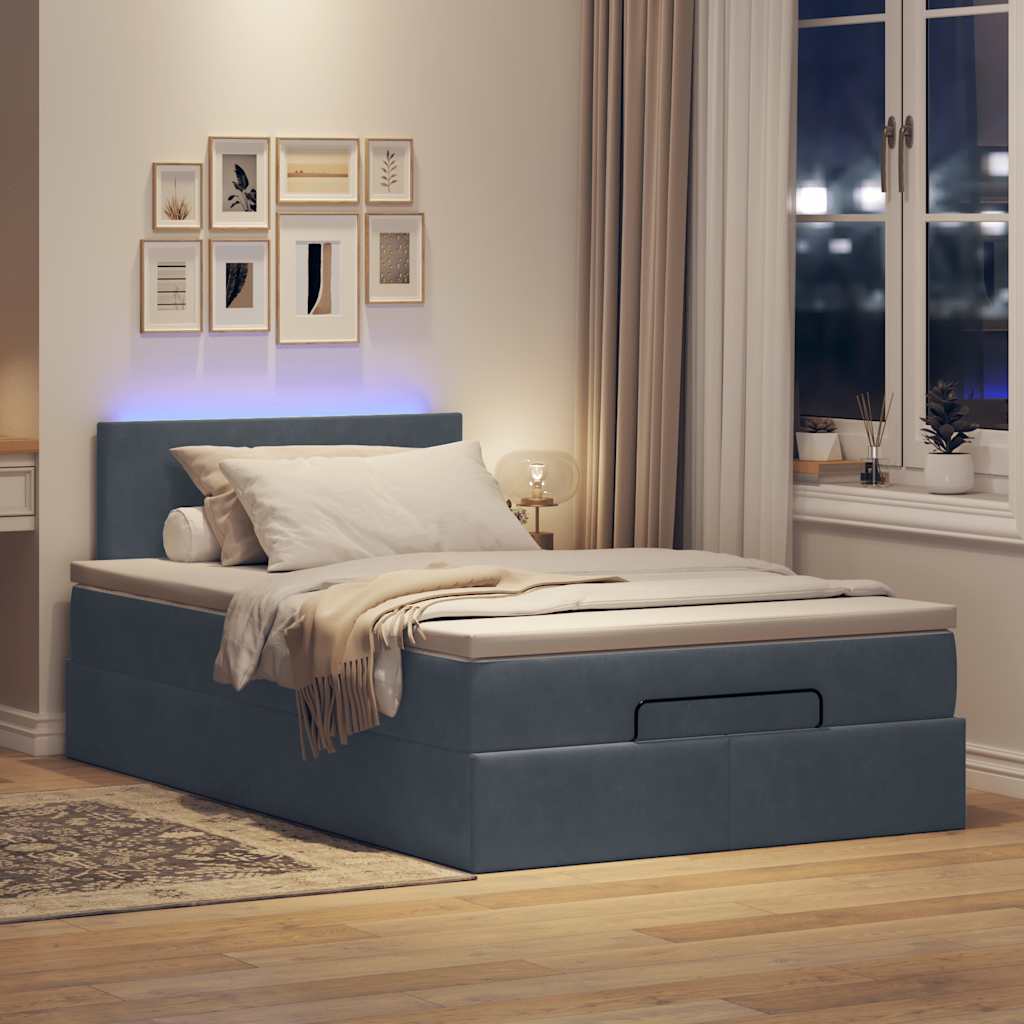 Pouf Letto con Materasso e LED Grigio Scuro 120x190cm Velluto | homemem39