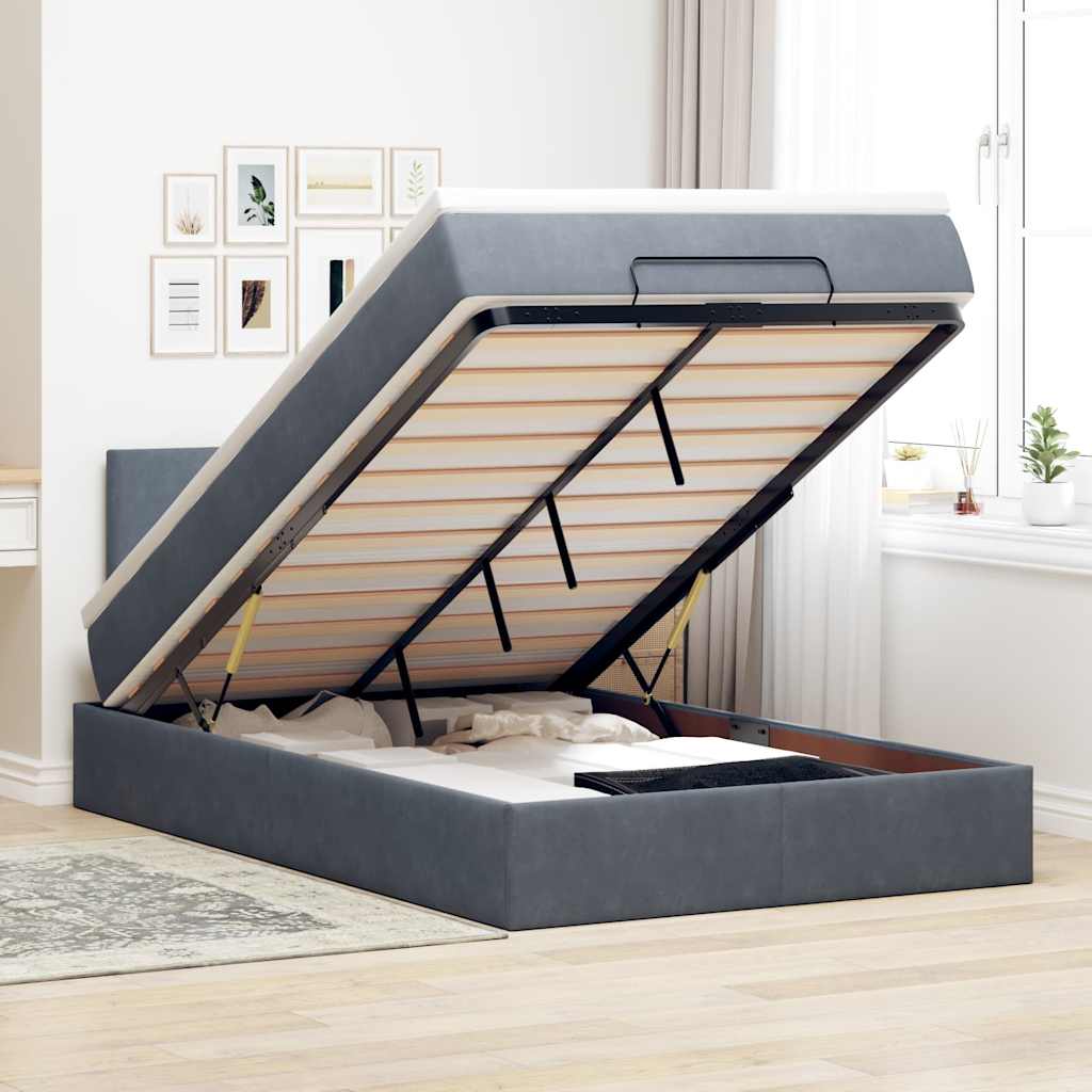 Pouf Letto con Materasso e LED Grigio Scuro 120x190cm Velluto | homemem39