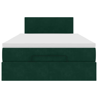 Pouf Letto con Materasso e LED Verde Scuro 120x190cm in Velluto