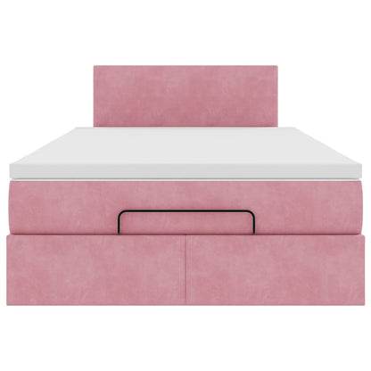 Struttura Letto Pouf con Materasso Rosa 120x190 cm Velluto