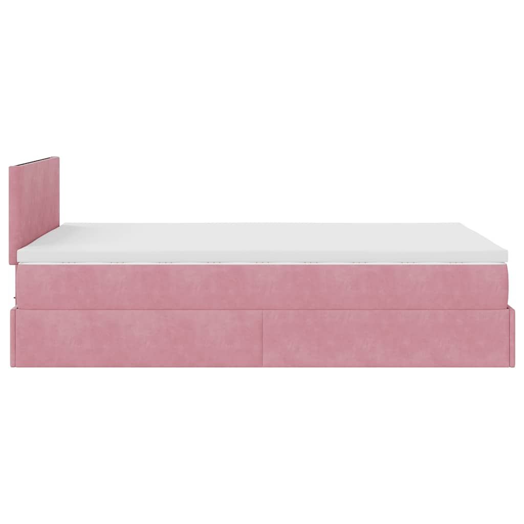 Struttura Letto Pouf con Materasso Rosa 120x190 cm Velluto