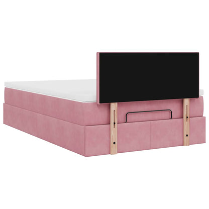 Struttura Letto Pouf con Materasso Rosa 120x190 cm Velluto