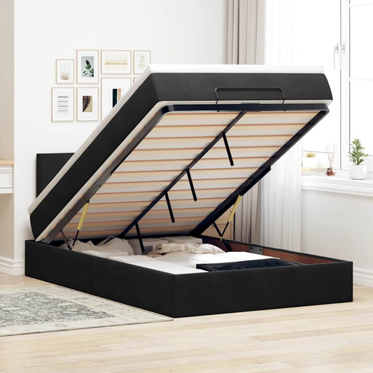 Struttura Letto Pouf con Materasso Nero 120x200 cm Velluto