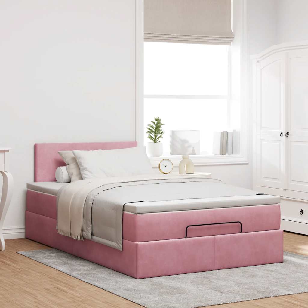 Struttura Letto Pouf con Materasso Rosa 120x200 cm Velluto