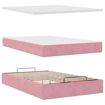 Struttura Letto Pouf con Materasso Rosa 120x200 cm Velluto