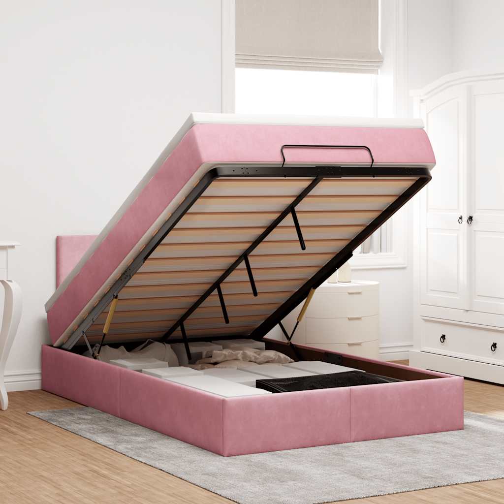 Struttura Letto Pouf con Materasso Rosa 120x200 cm Velluto | homemem39