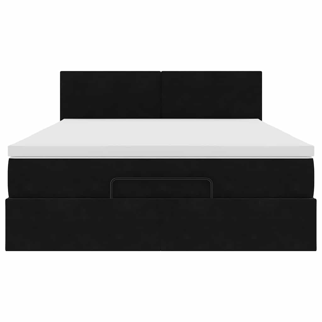 Struttura Letto Pouf con Materasso Nero 140x190 cm in Velluto