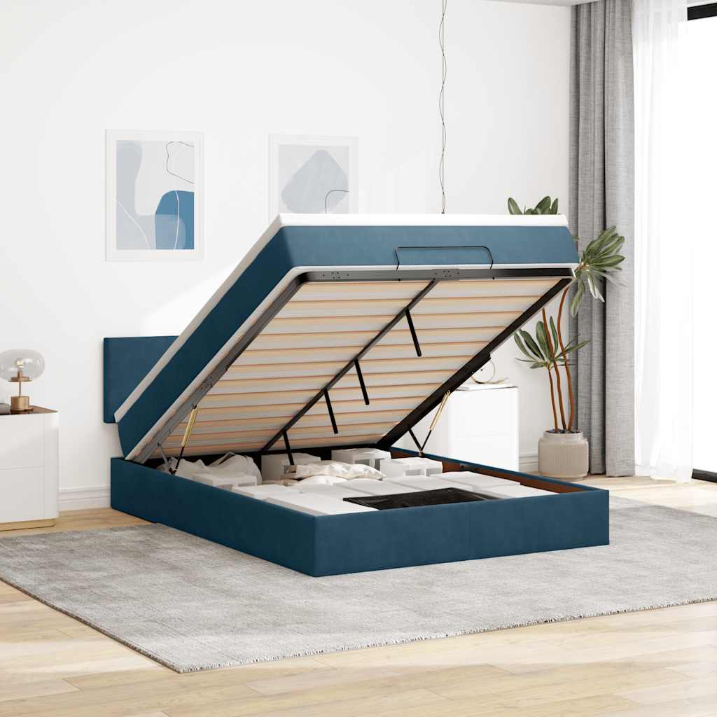 Struttura Letto Pouf con Materasso 140x190 cm in Velluto