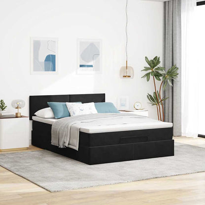 Struttura Letto Pouf con Materasso Nero 140x200 cm in Velluto