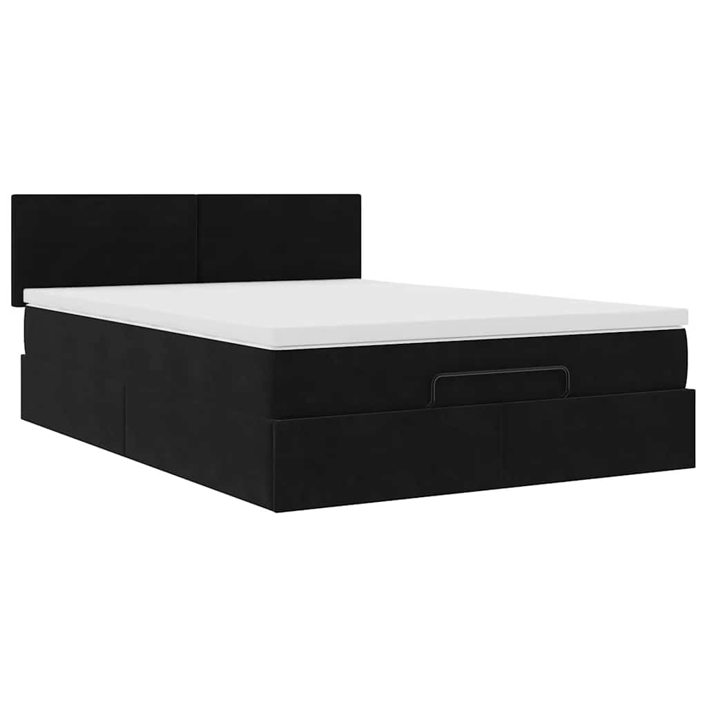 Struttura Letto Pouf con Materasso Nero 140x200 cm in Velluto