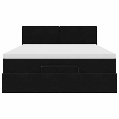 Struttura Letto Pouf con Materasso Nero 140x200 cm in Velluto