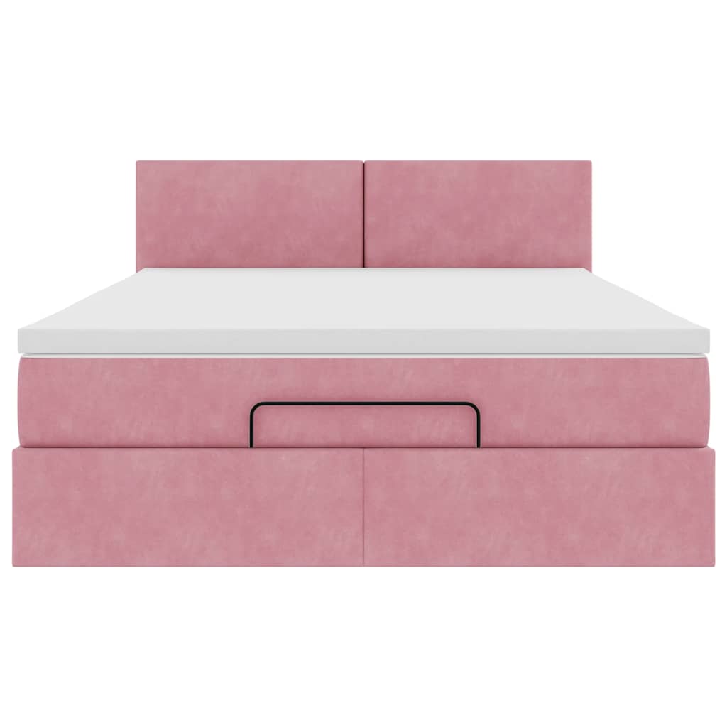 Struttura Letto Pouf con Materasso Rosa 140x200 cm in Velluto